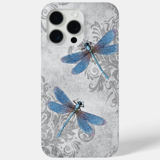  Grunge Damask Blue Dragonflies Case-Mate iPhone Case (Achterkant)