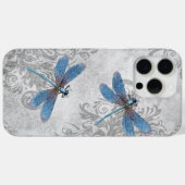 Grunge Damask Blue Dragonflies Case-Mate iPhone Case (Achterkant (horizontaal))