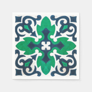Grunge Damask Blue Green Swirl Servet