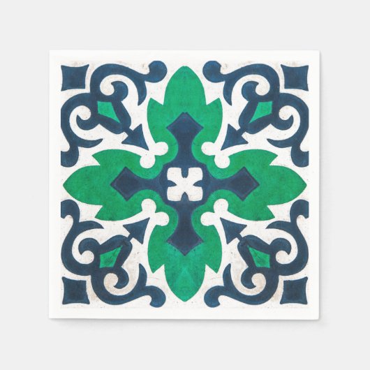 Grunge Damask Blue Green Swirl Servet (Voorkant)