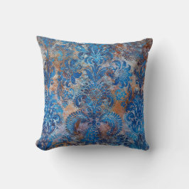 Grunge Damask Cobalt Blue Rust Orange Kussen