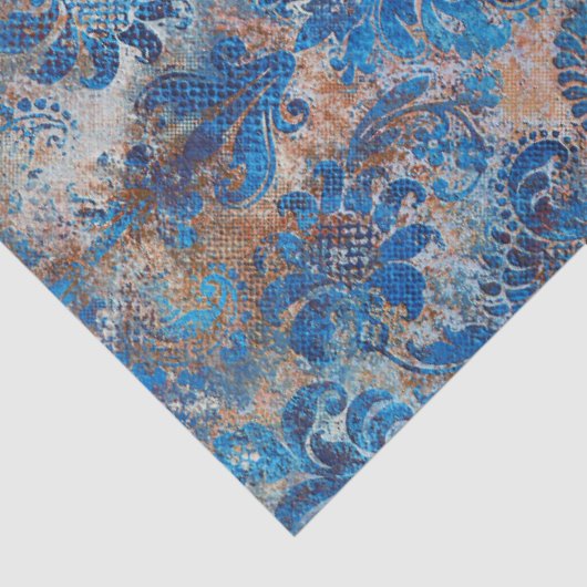 Grunge Damask Cobalt Blue Rust Orange Tissuepapier (Detail)