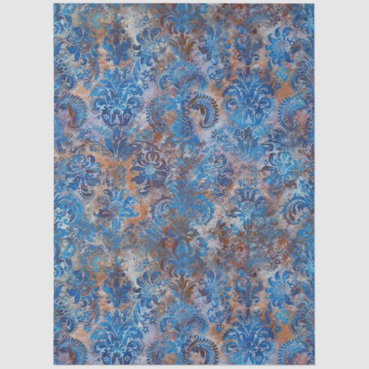 Grunge Damask Cobalt Blue Rust Orange Tissuepapier (Voorkant)