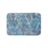 Grunge Damask Denim Blauwe Bourgogne Perzik Blush Badmat (Voorkant)