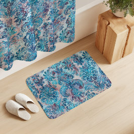Grunge Damask Denim Blauwe Bourgogne Perzik Blush Badmat