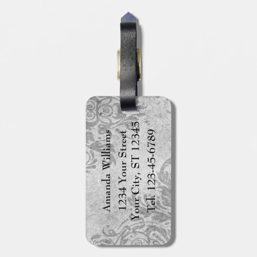  Grunge Damask Dragonflies Bagagelabel (Achterkant verticaal)