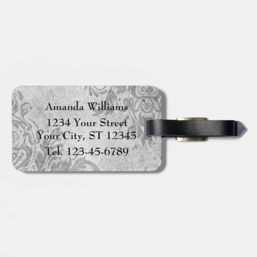  Grunge Damask Dragonflies Bagagelabel (Achterkant horizontaal)