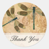 Grunge Damask Dragonflies Ronde Sticker (Voorkant)
