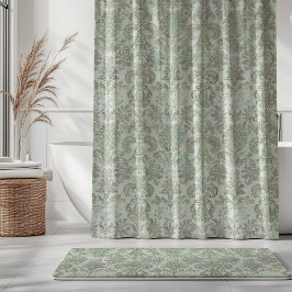 Grunge Damask Duck Egg Blue Sage Green Douchegordijn