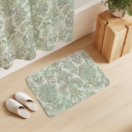 Grunge Damask Eendenei Blauw Salie Groen Badmat