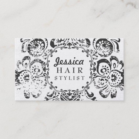 Grunge Damask Hair Stylist Appointkaarten Afsprakenkaartje (Voorkant)