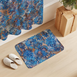 Grunge Damask Kobaltblauw Roest Oranje Badmat