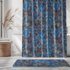Grunge Damask Kobaltblauw Roest Oranje Douchegordijn