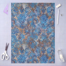 Grunge Damask Kobaltblauw Roest Oranje Tissuepapier