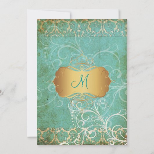  grunge damask/monogram Wedding Invitting Kaart (Voorkant)