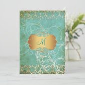 grunge damask/monogram Wedding Invitting Kaart (Staand voorkant)