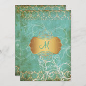  grunge damask/monogram Wedding Invitting Kaart (Voorkant / Achterkant)