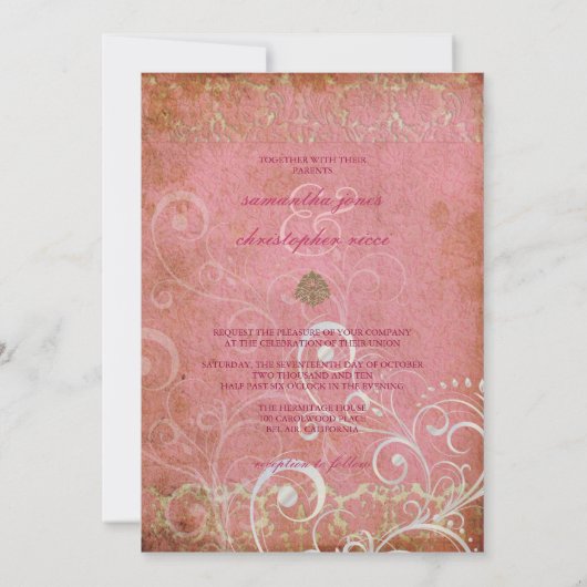  grunge damask/monogram Wedding Invitting Kaart (Achterkant)