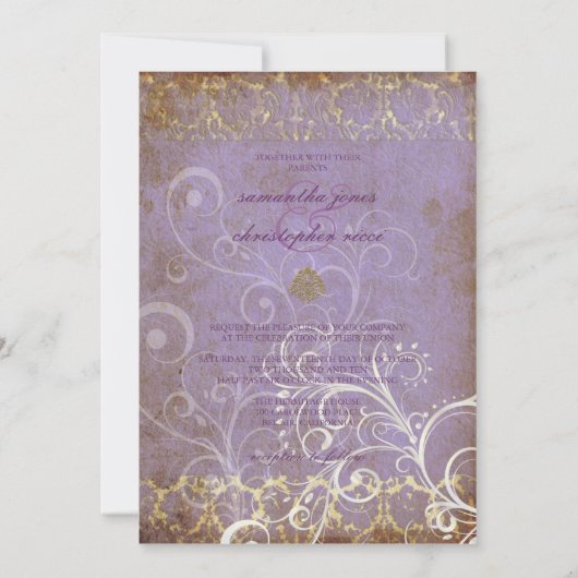 grunge damask/monogram Wedding Invitting Kaart (Achterkant)