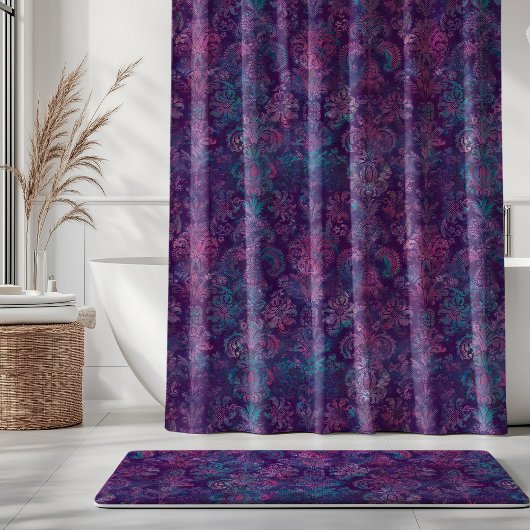 Grunge Damask Paars Violet Heet Roze Turquoise Douchegordijn