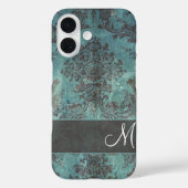 grunge damask Pattern met Monogram blauwgroen Case-Mate iPhone Case (Achterkant)