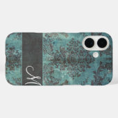 grunge damask Pattern met Monogram blauwgroen Case-Mate iPhone Case (Achterkant (horizontaal))