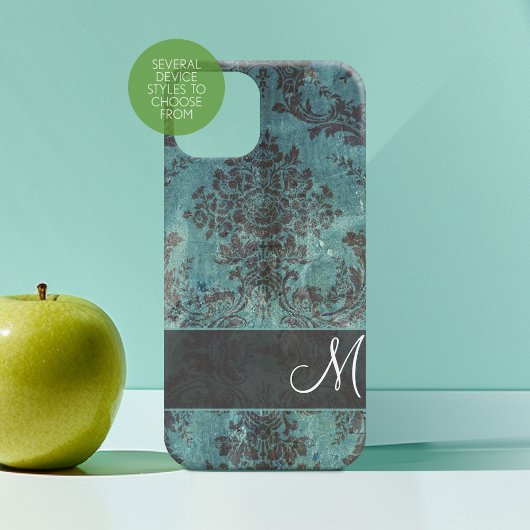 grunge damask Pattern met Monogram Case-Mate iPhone Case