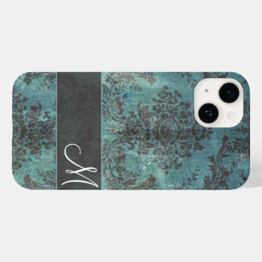 grunge damask Pattern met Monogram Case-Mate iPhone Case (Achterkant (horizontaal))