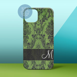 Grunge Damask Pattern op Galaxy met Monogram iPhone 15 Case