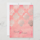 Grunge Damask/roze/faux Silver trouwuitnodigingen Kaart (Voorkant)