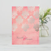 Grunge Damask/roze/faux Silver trouwuitnodigingen Kaart (Staand voorkant)
