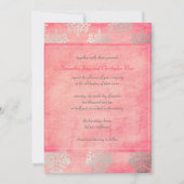 Grunge Damask/roze/faux Silver trouwuitnodigingen Kaart (Achterkant)