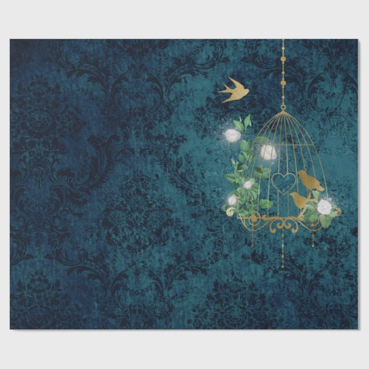  Grunge Damask Vogelkooi Cadeaupapier (Vlak)