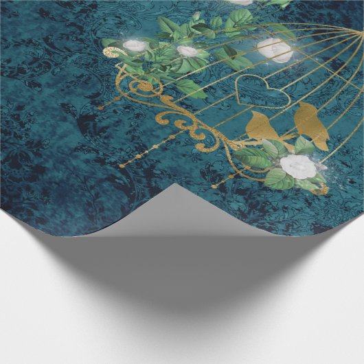  Grunge Damask Vogelkooi Cadeaupapier (Hoek)