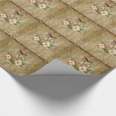 Grunge, , damast, bloemenvogel, Victoriaans Cadeaupapier (Hoek)