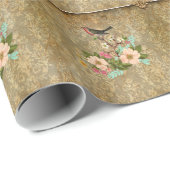 Grunge, , damast, bloemenvogel, Victoriaans Cadeaupapier (Rol Hoek)