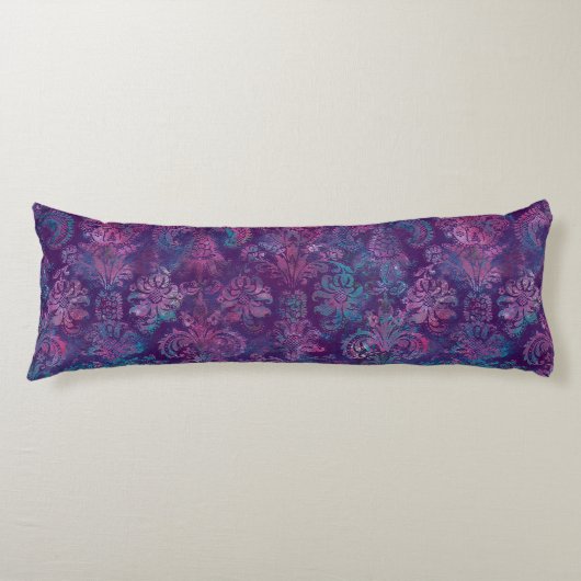 Grunge Damast Paars Violet Heet Roze Turquoise Lichaamskussen (Voorkant)