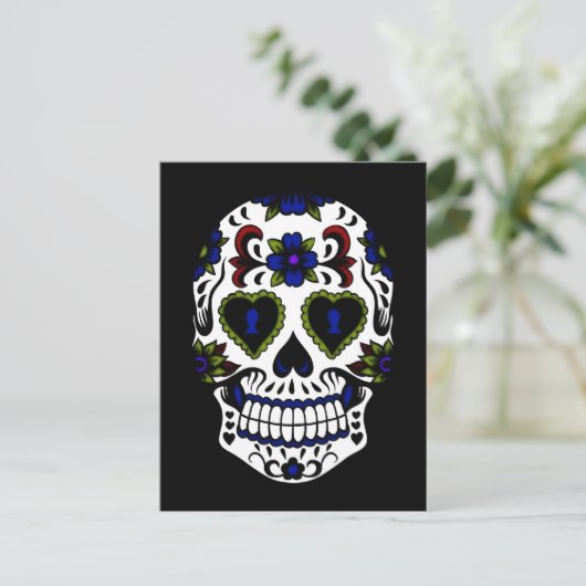Grunge Day of the Dead Blue & Red Briefkaart (Staand voorkant)