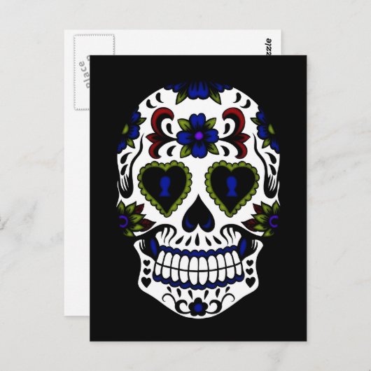 Grunge Day of the Dead Blue & Red Briefkaart (Voorkant / Achterkant)