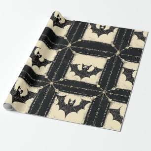 Grunge Denim Halloween Patchwork met vleermuizen Cadeaupapier
