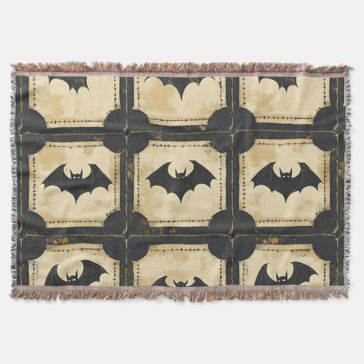 Grunge Denim Halloween Patchwork met vleermuizen ( Deken (Voorkant)