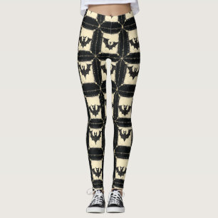 Grunge Denim Halloween Patchwork met vleermuizen Leggings
