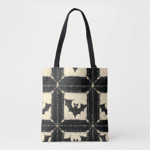 Grunge denim Halloween patchwork met vleermuizen Tote Bag