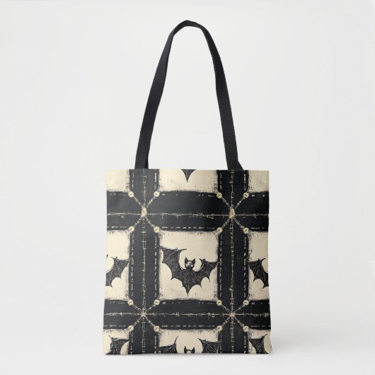 Grunge denim Halloween patchwork met vleermuizen Tote Bag (Voorkant)