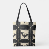 Grunge denim Halloween patchwork met vleermuizen Tote Bag (Achterkant)
