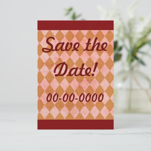  Grunge Diamond Grunge Checkered Custom Invitation Save The Date (Staand voorkant)