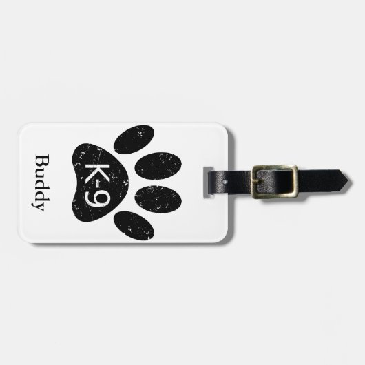 Grunge Distress Dog Paw K-9 Bagagelabel (Voorkant horizontaal)