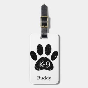 Grunge Distress Dog Paw K-9 Bagagelabel