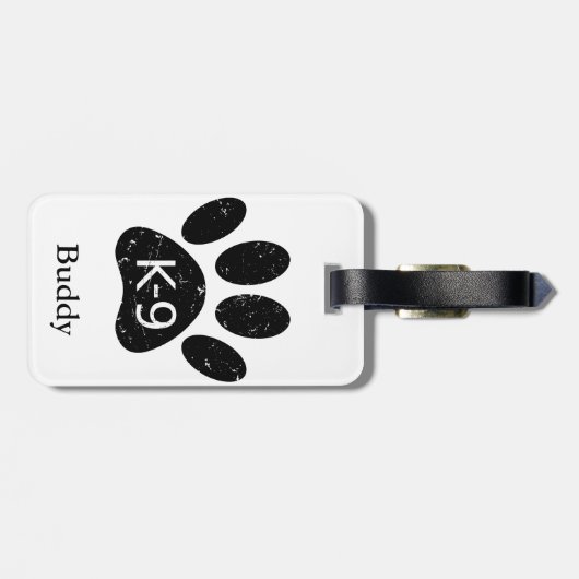 Grunge Distress Dog Paw K-9 Bagagelabel (Achterkant horizontaal)