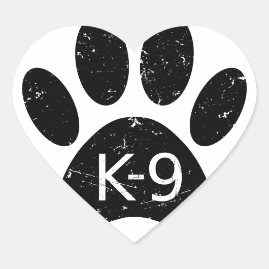 Grunge Distress Dog Paw K-9 Hart Sticker (Voorkant)